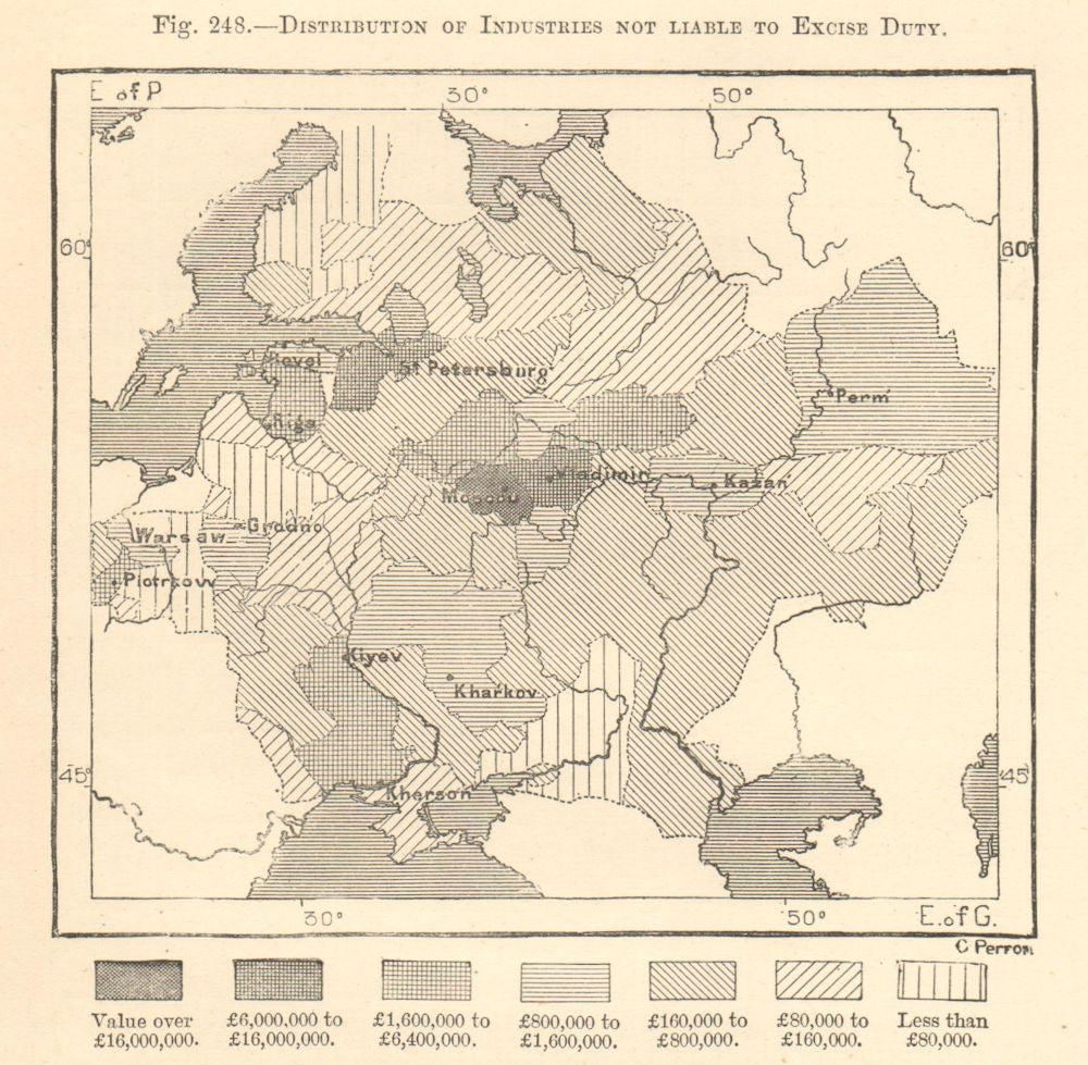 Distribution of Industries Not Liable to Exise Duty. Russia. Sketch map 1885